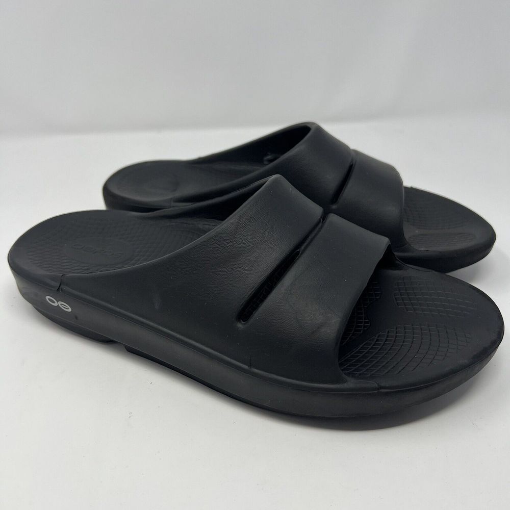 Oofos OOahh Men's 8‎ Women's 10 Black Open Toe Slip-On Lightweight Slide Sandals